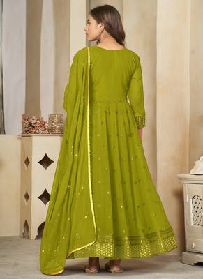 Mahendi georgette embroidered wedding wear anarkali suit 4