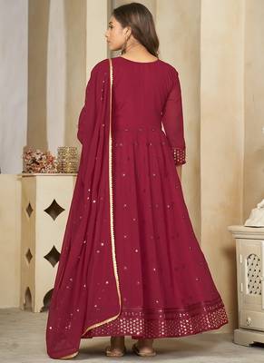 Maroon georgette embroidered wedding wear anarkali suit 4