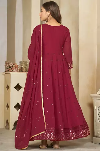 Maroon georgette embroidered wedding wear anarkali suit