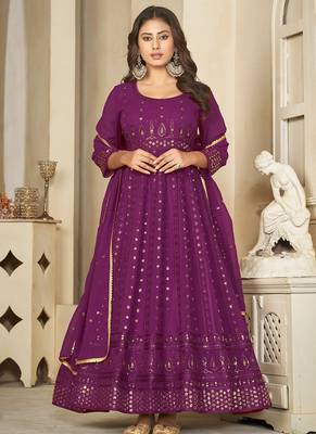 Purple georgette embroidered wedding wear anarkali suit 1