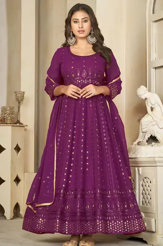 Purple georgette embroidered wedding wear anarkali suit