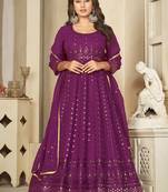 Purple georgette embroidered wedding wear anarkali suit