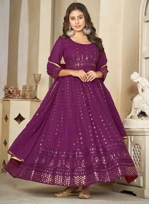 Purple georgette embroidered wedding wear anarkali suit 2
