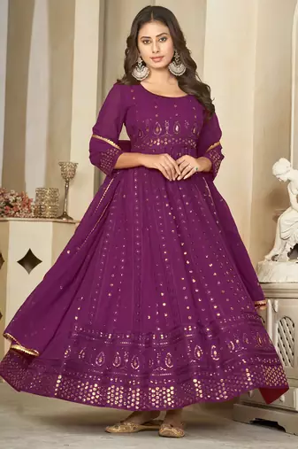 Purple georgette embroidered wedding wear anarkali suit