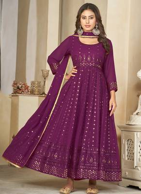 Purple georgette embroidered wedding wear anarkali suit 3