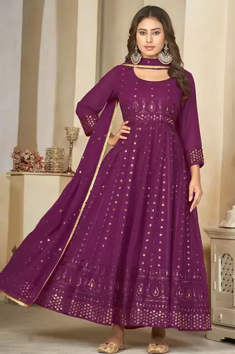 Purple georgette embroidered wedding wear anarkali suit