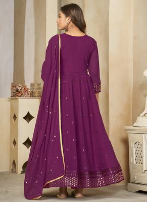 Purple georgette embroidered wedding wear anarkali suit 4