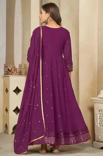 Purple georgette embroidered wedding wear anarkali suit