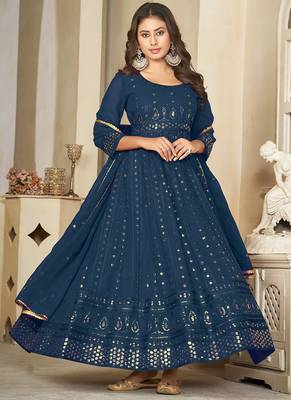 Aqua blue georgette embroidered wedding wear anarkali suit 2