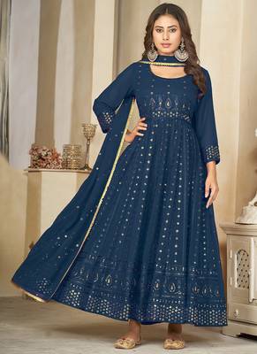 Aqua blue georgette embroidered wedding wear anarkali suit 3