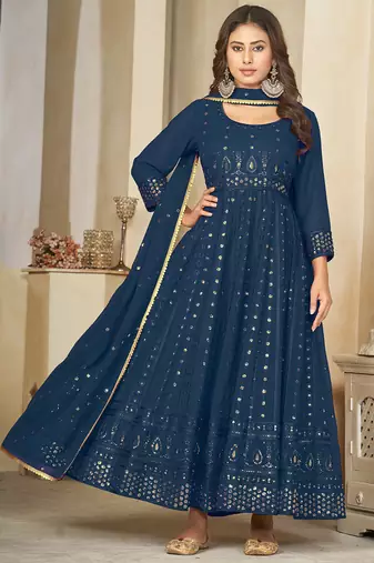 Aqua blue georgette embroidered wedding wear anarkali suit
