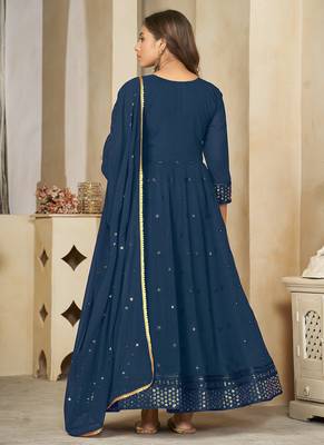 Aqua blue georgette embroidered wedding wear anarkali suit 4