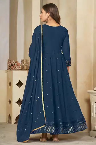 Aqua blue georgette embroidered wedding wear anarkali suit