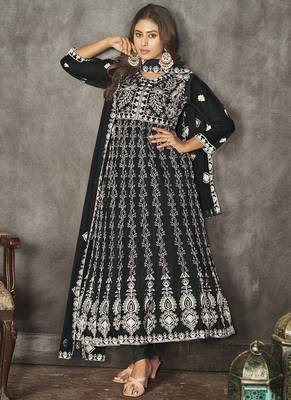 Black net embroidered wedding wear anarkali suit 1