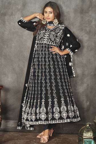 Black net embroidered wedding wear anarkali suit