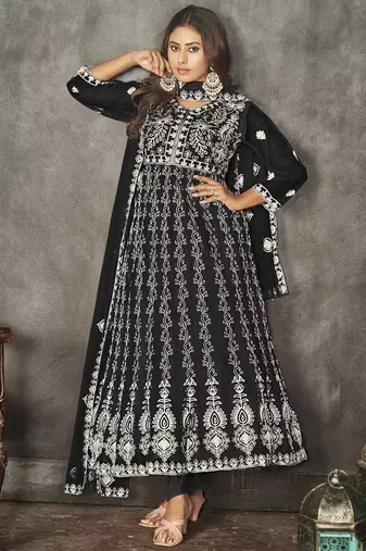 Black net embroidered wedding wear anarkali suit