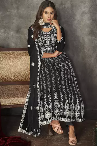 Black net embroidered wedding wear anarkali suit