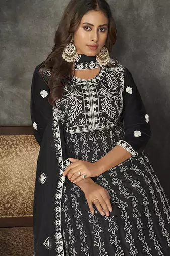 Black net embroidered wedding wear anarkali suit