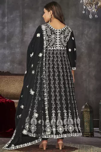 Black net embroidered wedding wear anarkali suit
