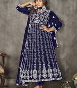 Blue net embroidered wedding wear anarkali suit