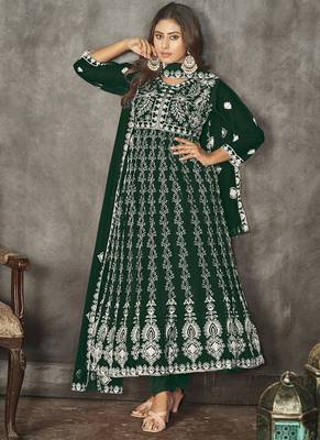 Green net embroidered wedding wear anarkali suit 1