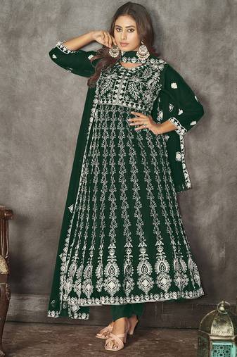 Green net embroidered wedding wear anarkali suit