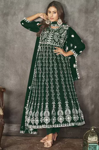 Green net embroidered wedding wear anarkali suit