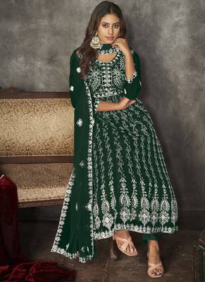 Green net embroidered wedding wear anarkali suit 2
