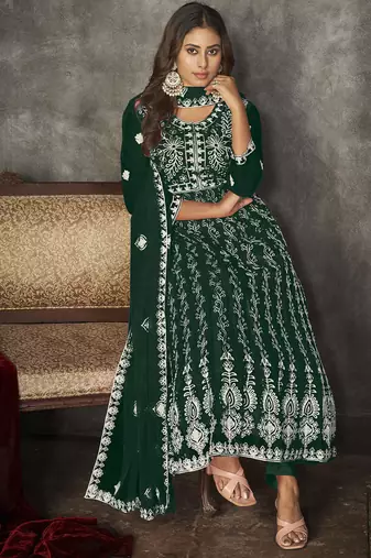 Green net embroidered wedding wear anarkali suit