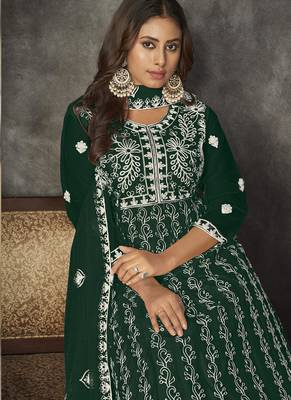 Green net embroidered wedding wear anarkali suit 3