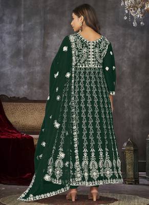 Green net embroidered wedding wear anarkali suit 4