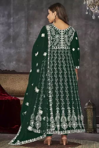 Green net embroidered wedding wear anarkali suit
