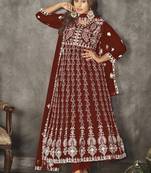 Maroon net embroidered wedding wear anarkali suit