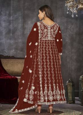 Maroon net embroidered wedding wear anarkali suit 4
