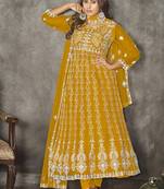 Mustard net embroidered wedding wear anarkali suit