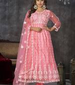 Baby pink net embroidered wedding wear anarkali suit