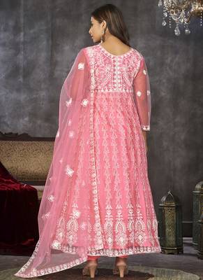 Baby pink net embroidered wedding wear anarkali suit 4
