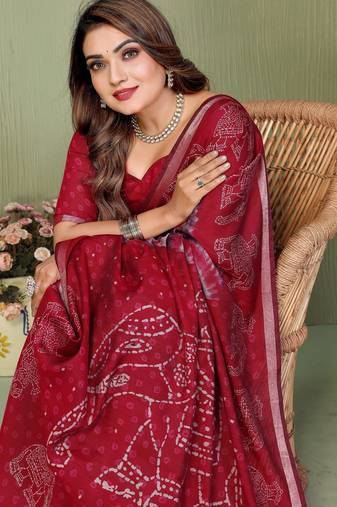 Maroon Color Kalamkari Print Cotton Saree 