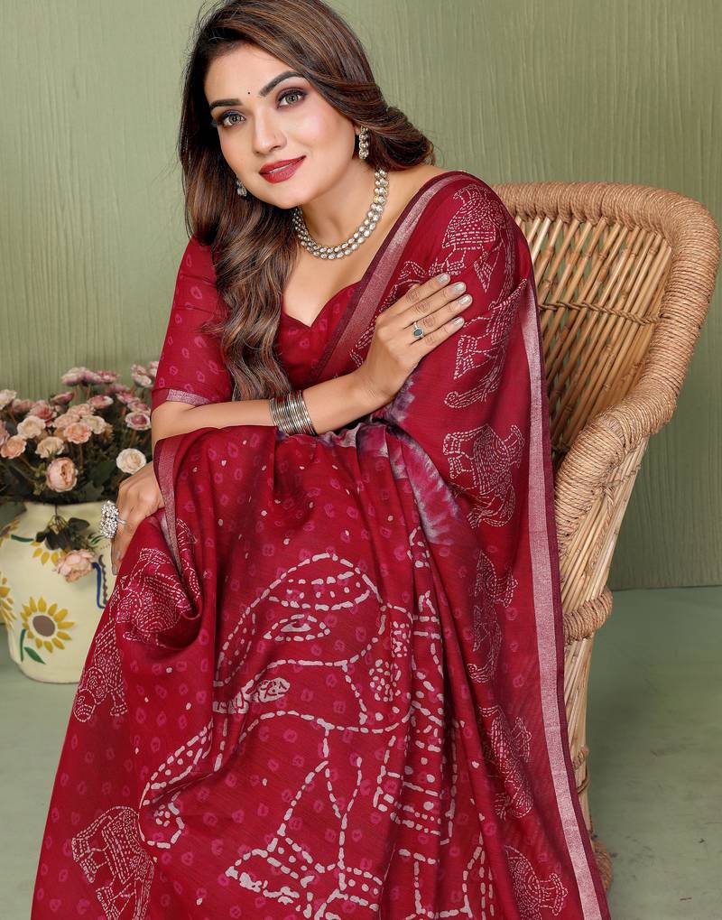 Maroon Color Kalamkari Print Cotton Saree 