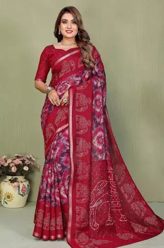 Maroon Color Kalamkari Print Cotton Saree 
