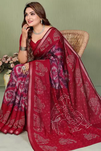 Maroon Color Kalamkari Print Cotton Saree 