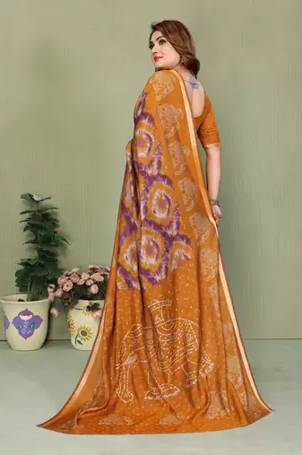 Mustard Color Kalamkari Print Cotton Saree 