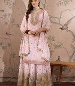 Light Pink Chinon anarkali style long choli readymade lehenga