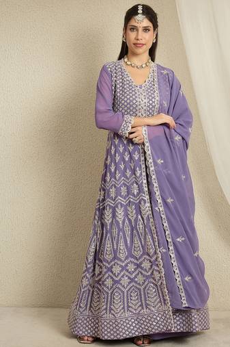 Lavender Georgette anarkali style long choli readymade lehenga