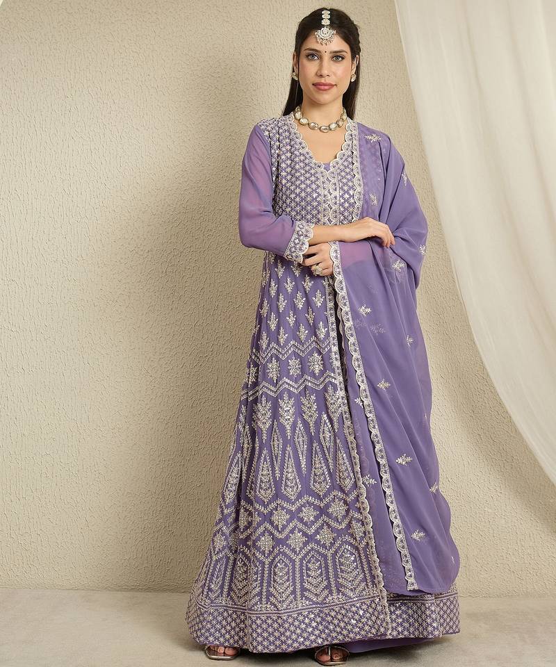 Lavender Georgette anarkali style long choli readymade lehenga