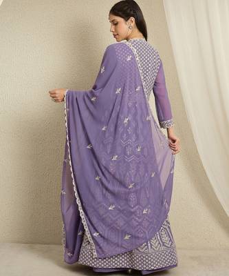 Lavender Georgette anarkali style long choli readymade lehenga 2