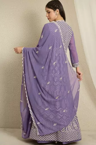 Lavender Georgette anarkali style long choli readymade lehenga