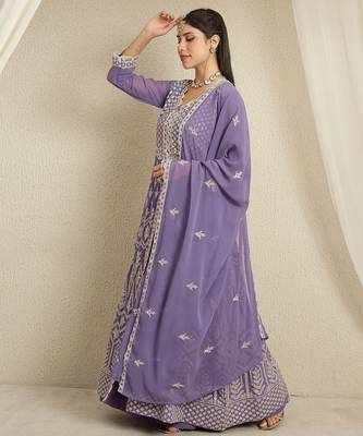 Lavender Georgette anarkali style long choli readymade lehenga 3