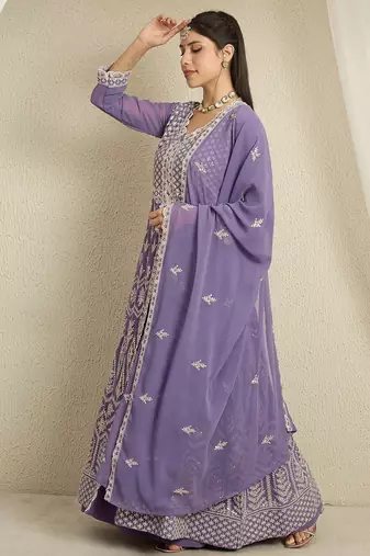 Lavender Georgette anarkali style long choli readymade lehenga