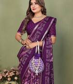 Purple Color Kalamkari Print Cotton Saree 
